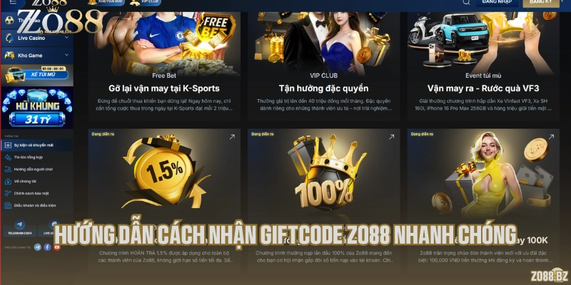 Hướng dẫn cách nhận giftcode Zo88 nhanh chóng