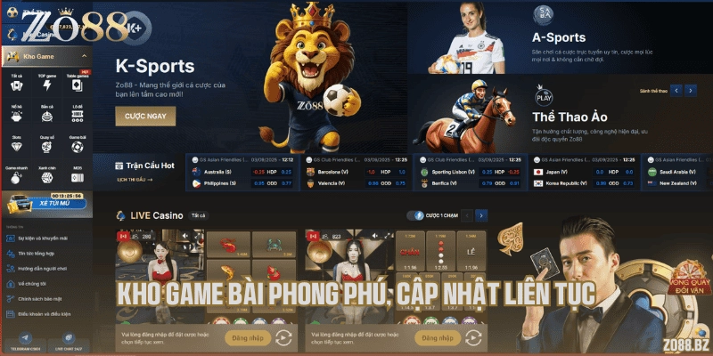 Kho game bài phong phú, cập nhật liên tục