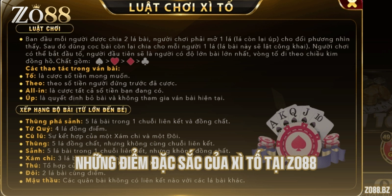 Những điểm đặc sắc của xì tố tại Zo88